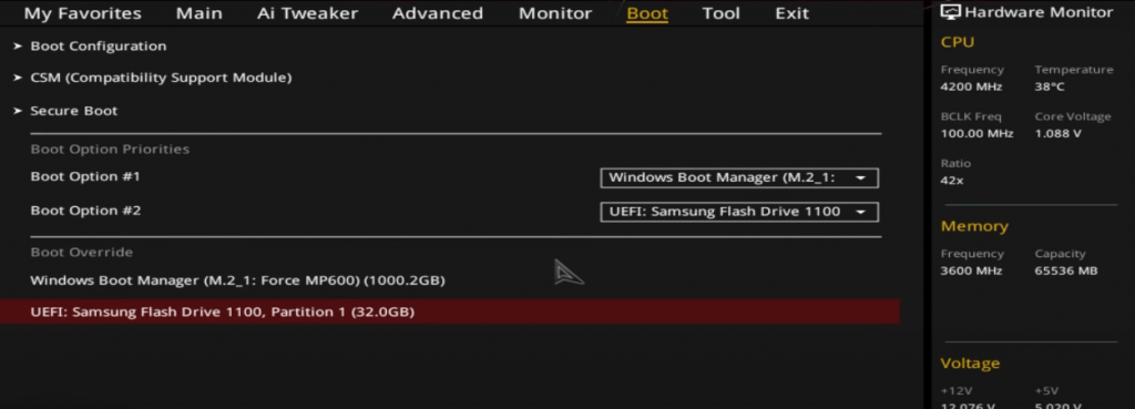 avviare l'unità flash USB