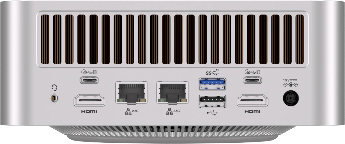 Vista delle porte posteriori, con USB4, RJ45 2.5G e HDMI 2.1