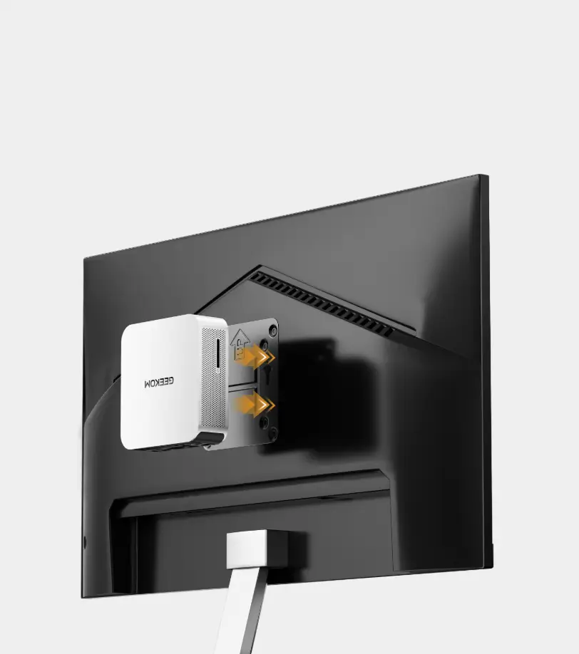 Mini PC montato dietro al monitor con supporto VESA