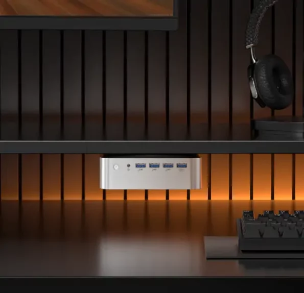 Mini PC A9 Max da posizionare sotto la scrivania