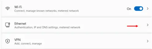 Seleziona Ethernet